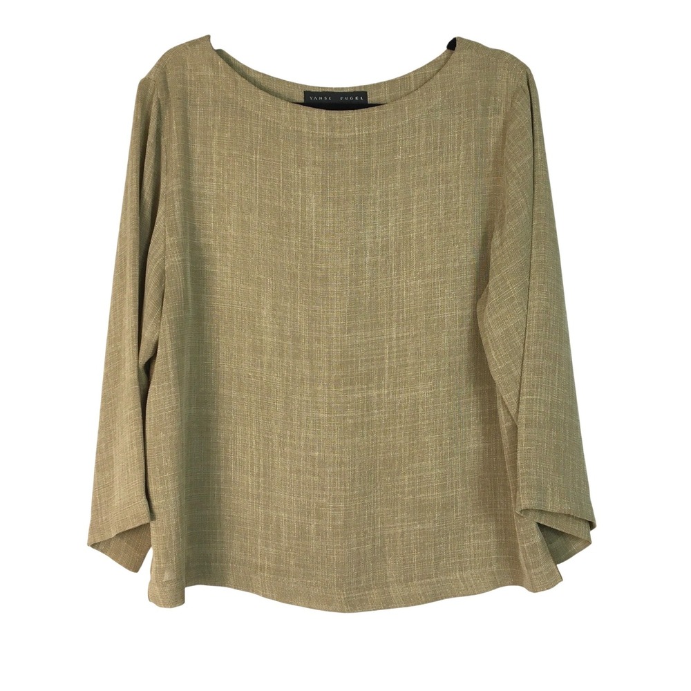 Yansi Fugel Wovenโ Blouse Textured Microfibre Boat Neck Top Tan